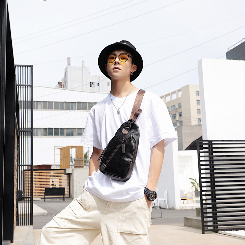 Cycling To Commute - PU leather multi-pocket men's chest bag