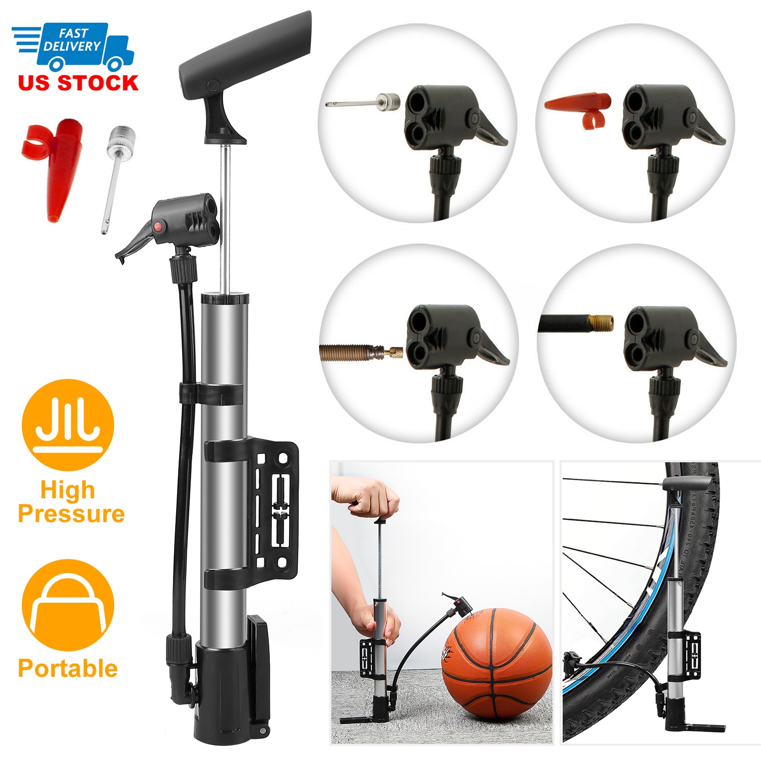 Bike Pump Frame Mount - Portable Bike Pump Tire Inflator with
