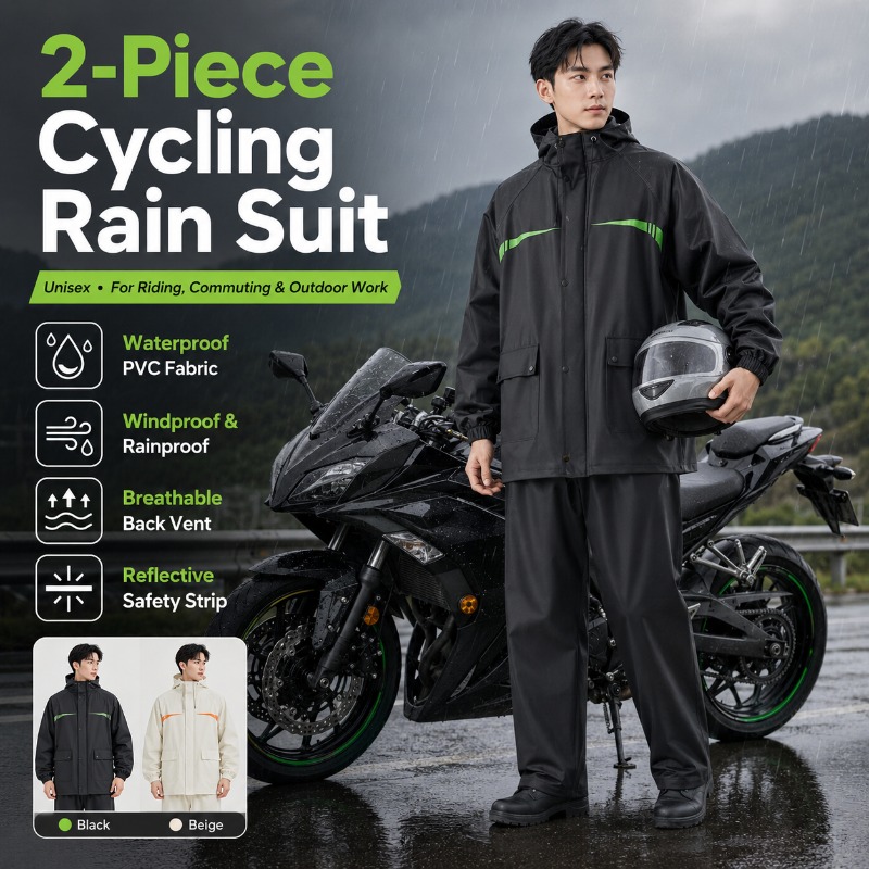 Unisex 2-Piece Waterproof Cycl - Cycling Rain Jacket Commute ulasan dan harga
